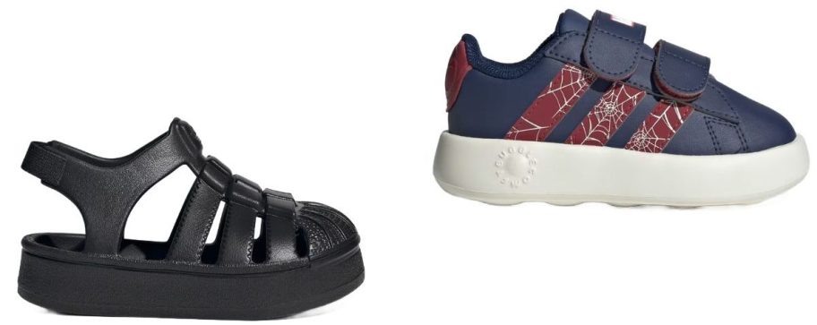 Stock images of two adidas toddler shoes