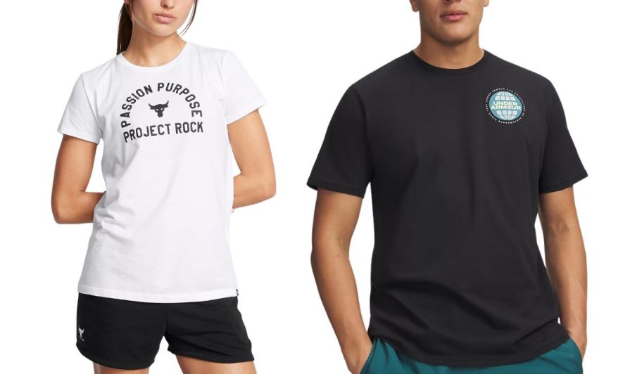 adults under armour tshirts in white and black
