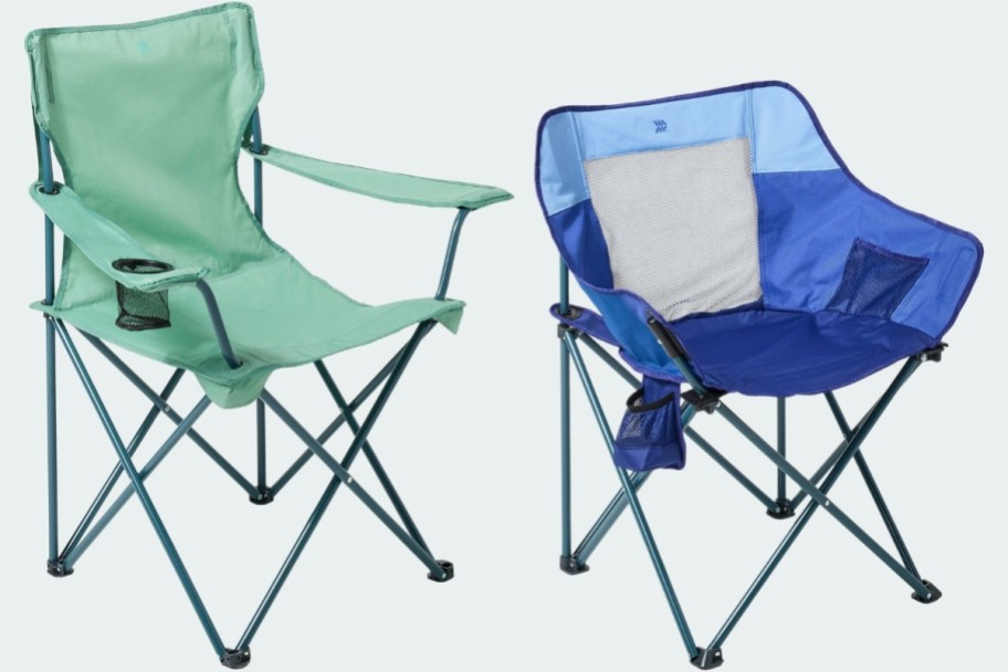 two folding camp chairs in different styles