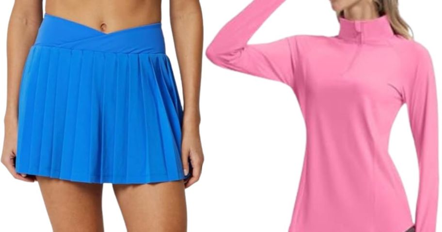 two women wearing skirt and top