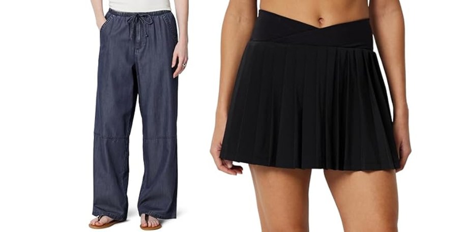 women wearing pants and black skirt 