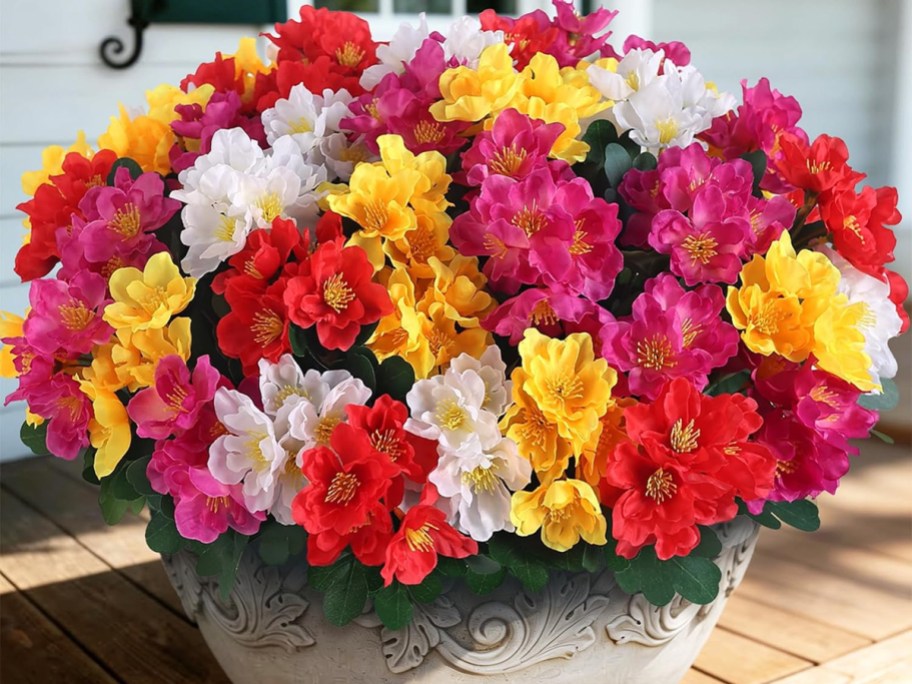 pink, yellow, and white flowers