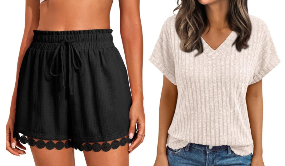 women in black shorts and white top