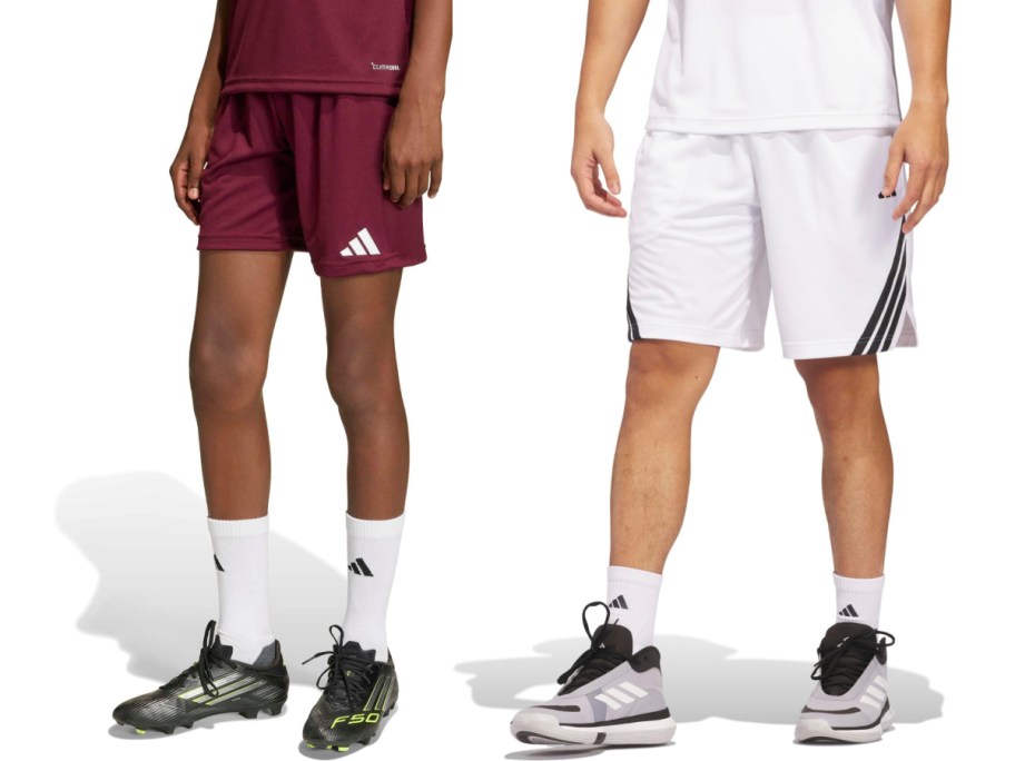 kid in maroon shorts man in white shorts