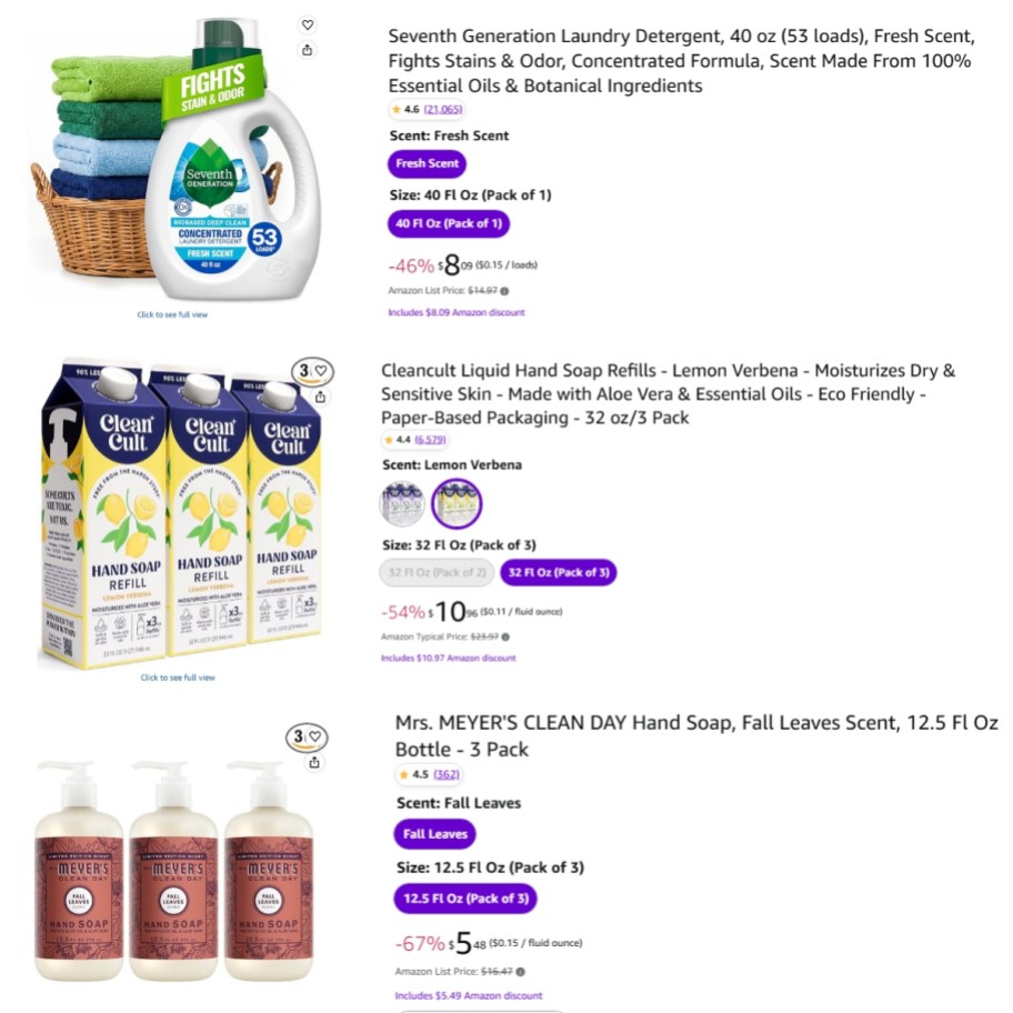 a screenshot showing household essential items and the pricing details from Amazon Haul