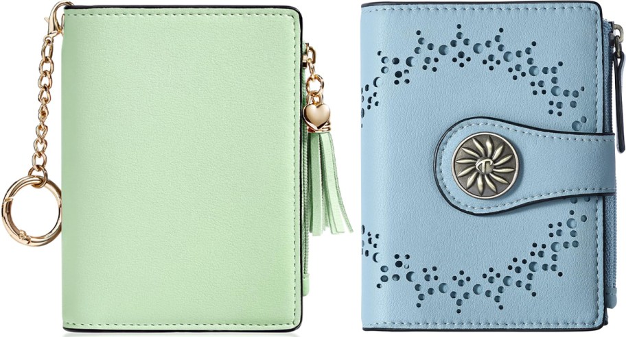 green and blue wallets