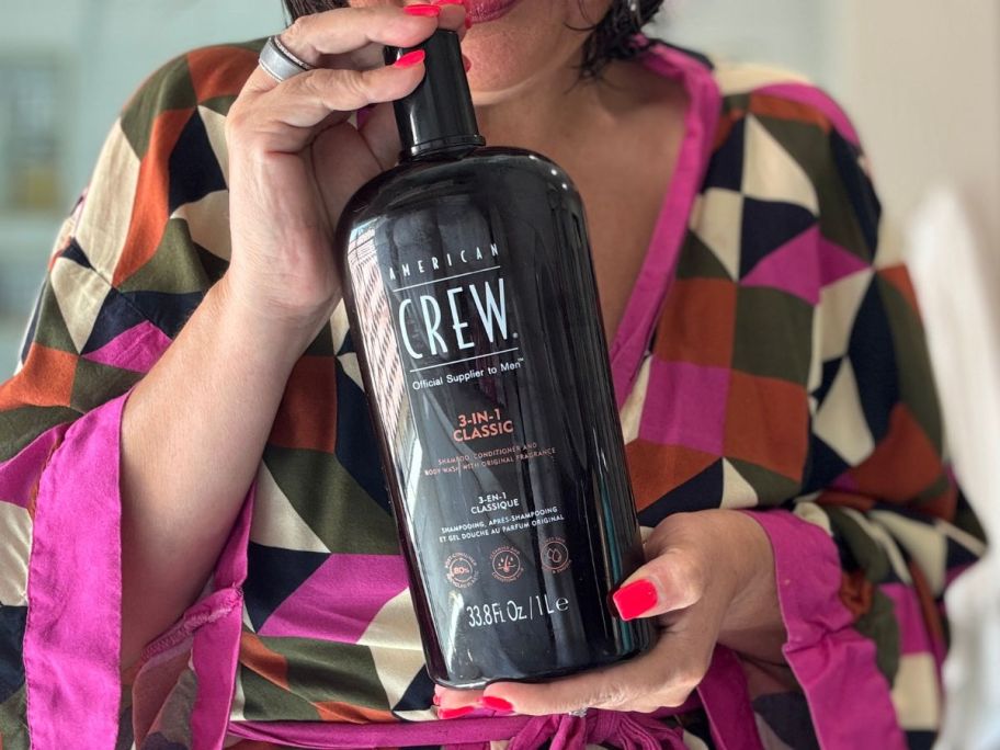 lina holding american crew liter bottle