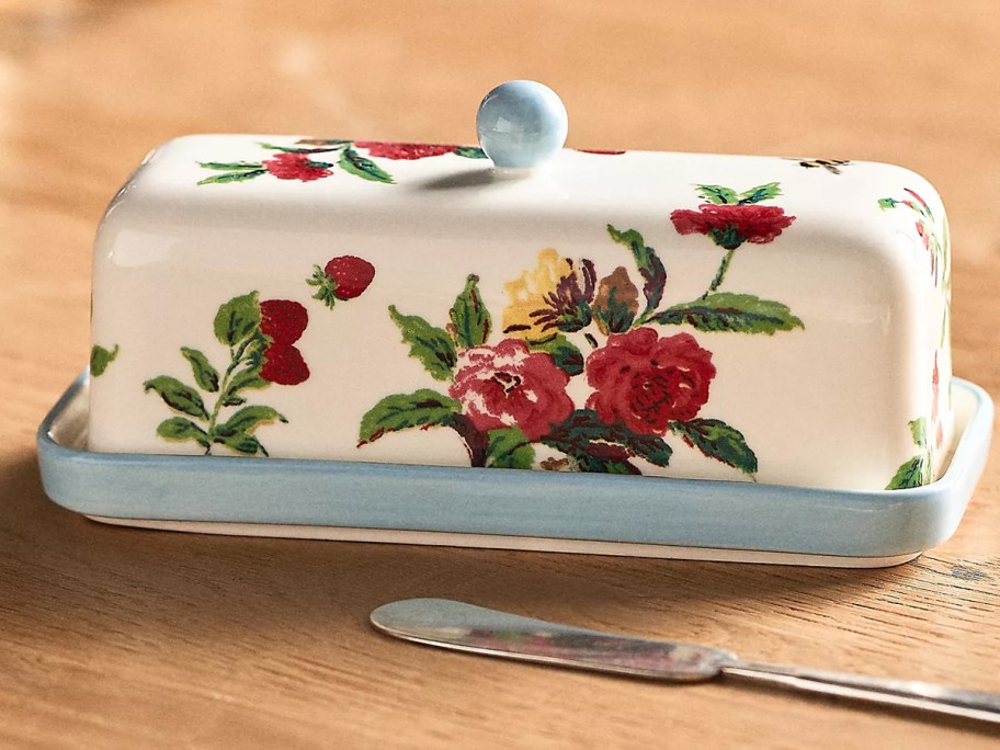 blue and floral butter dish 