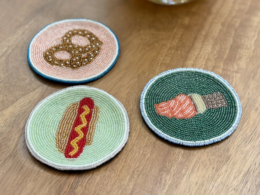 hot dog, pretzel, and ice cream coasters 