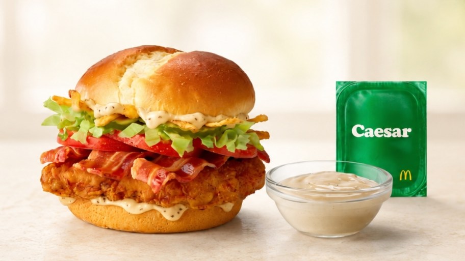 mc crispy bacon caesar sandwich and caesar sauce