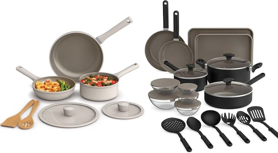 gray and black cookware sets 