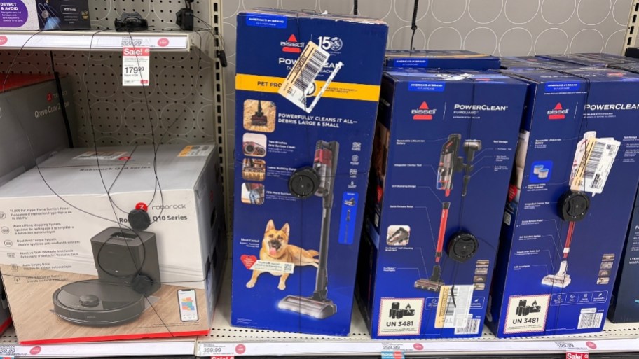 bissell vacuums on a store shelf in a Target