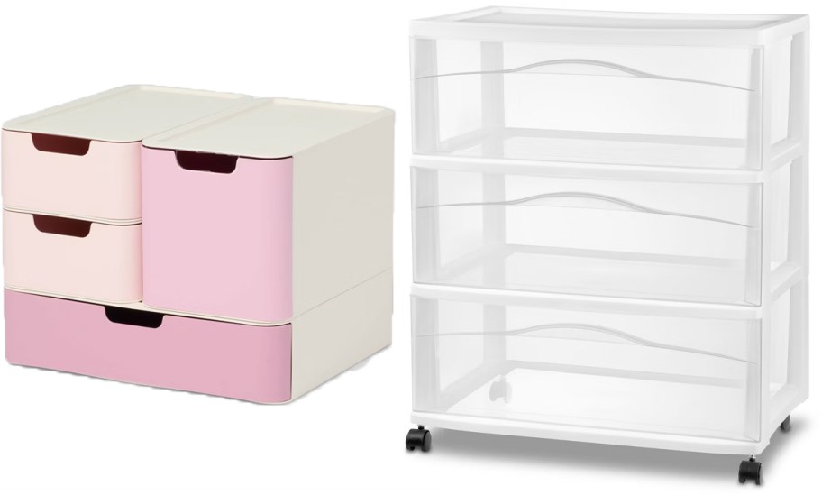 pink storage set and clear 3 drawer cart 