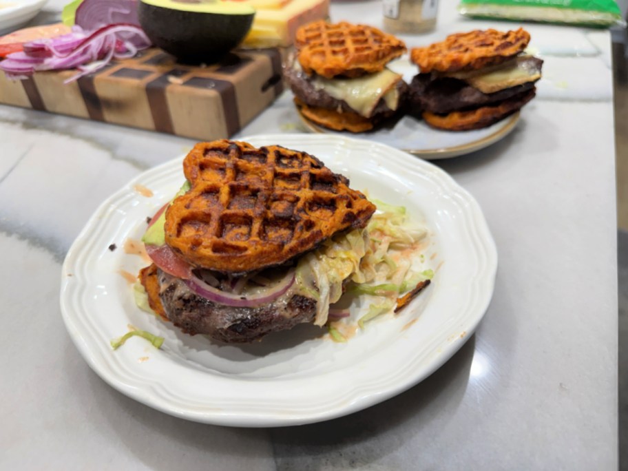 burgers made with sweet potato waffles