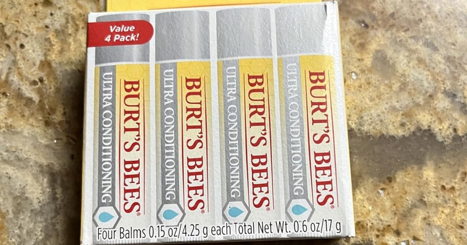 Burt's Bees Ultra Conditioning Lip Balm 4 Pack Box.