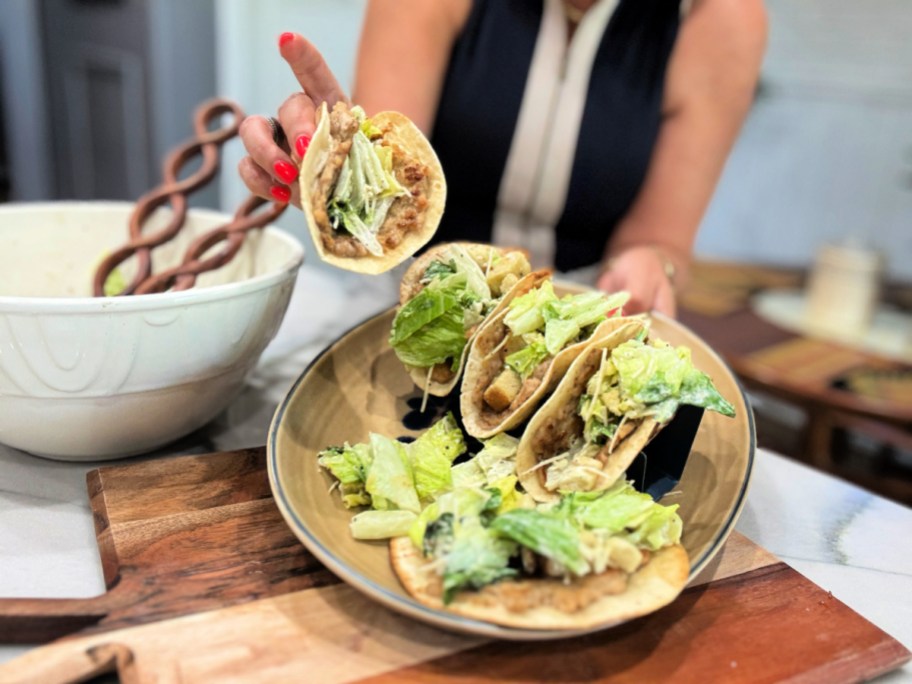 caesar salad tacos on a plate