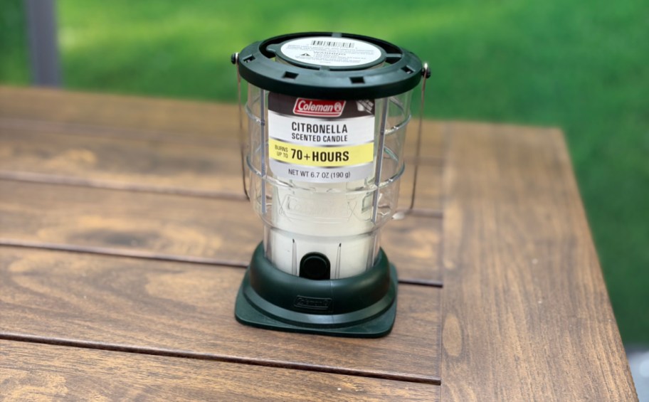 coleman citronella lantern candle on a table