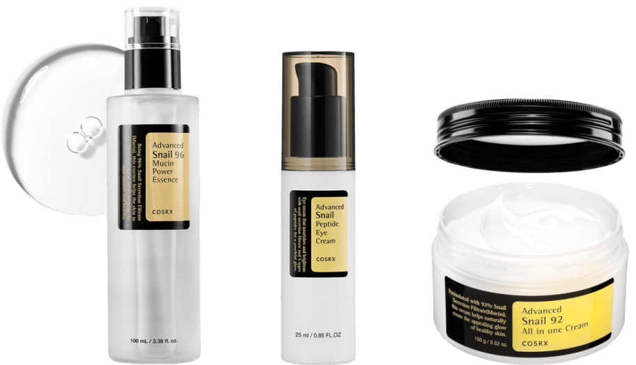 cosrx skincare essence, eye cream, and cream