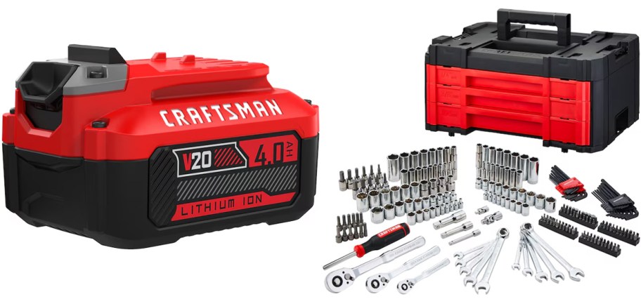 red and black craftsman battery and tools kit