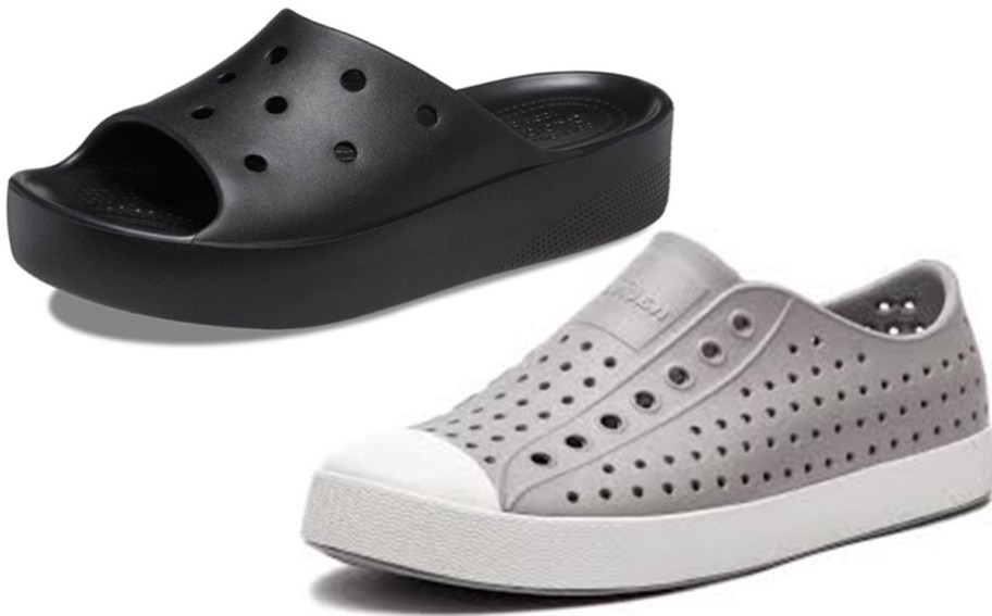 black slide and gray shoe