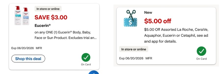 two CVS online coupons for Eucerin products