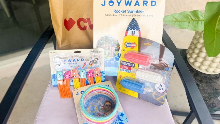 CVS summer finds items including dive toys, rocket sprinkler and sidewalk chalk
