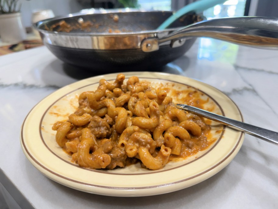 dishing up an easy skillet dinner on a plate