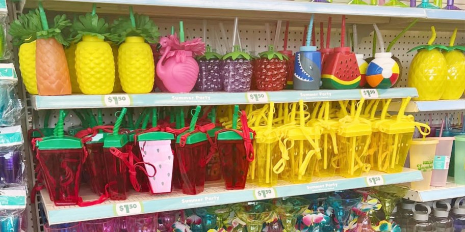 summer cups on shelf