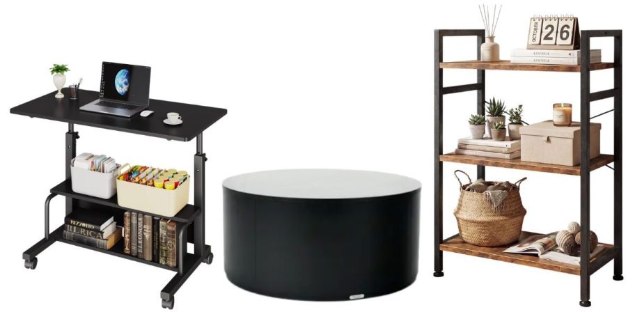 edx stanfing desk and bookcase, and better homes and gardens coffee table