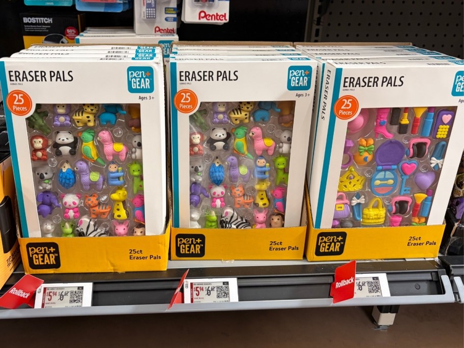 pen and gear eraser pals packages on. store shelf