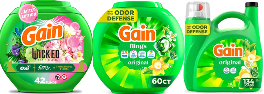 gain wicked flings, gain flings, and gain detergent bottle