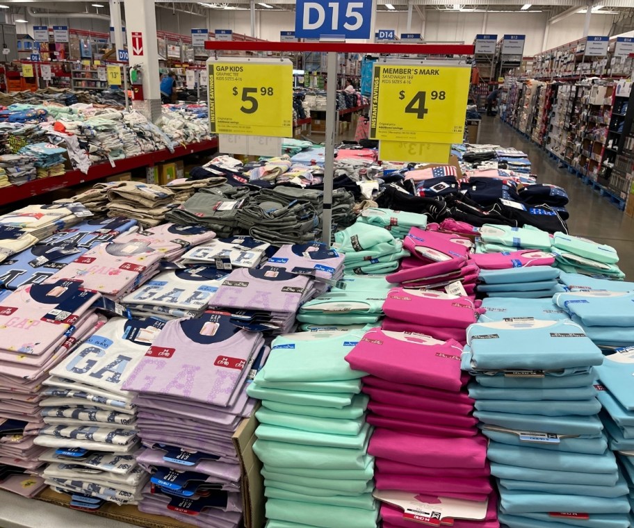 kids t-shirts ona display table in a store