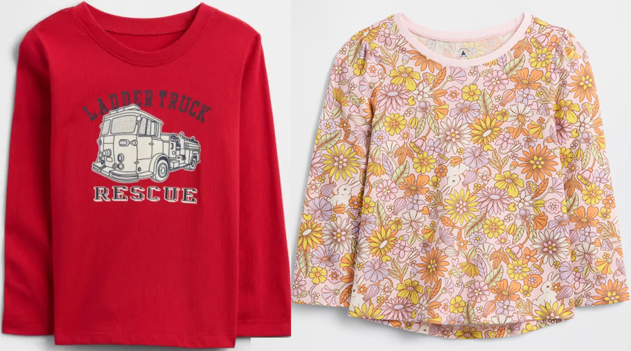 red and floral kids shirts 