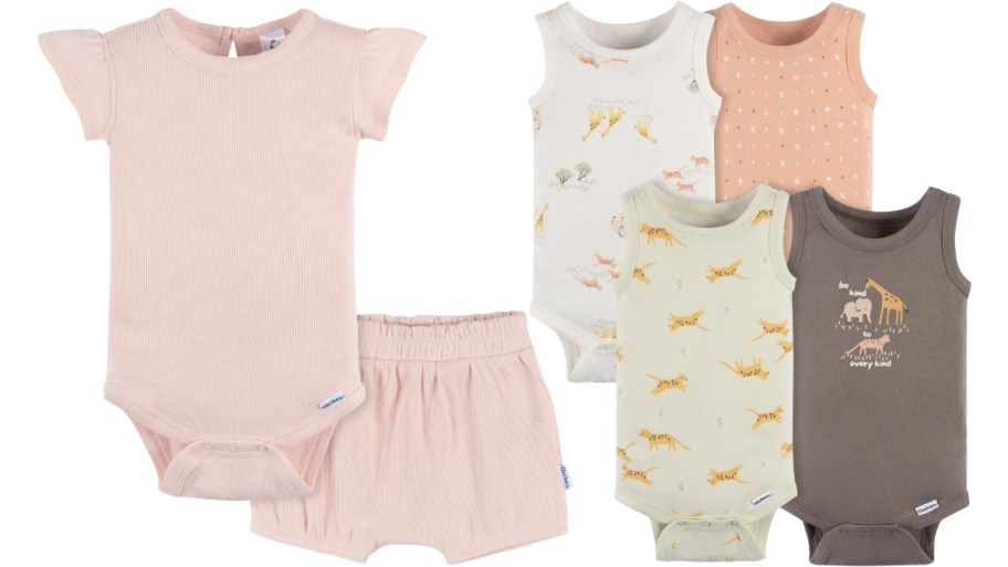 2 oiece shirt and shorts set with 4 piece onsies