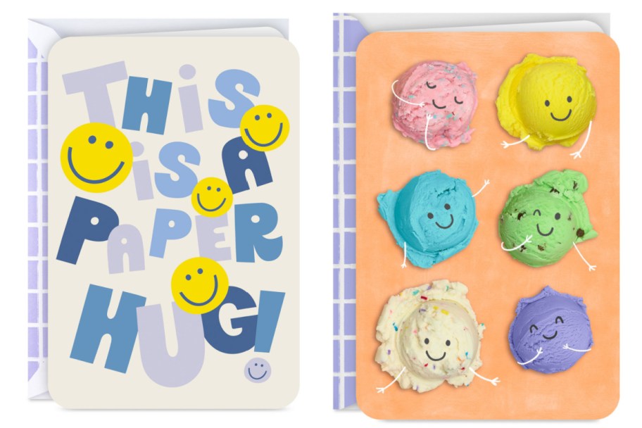 a paper hug and ice cream scoop card