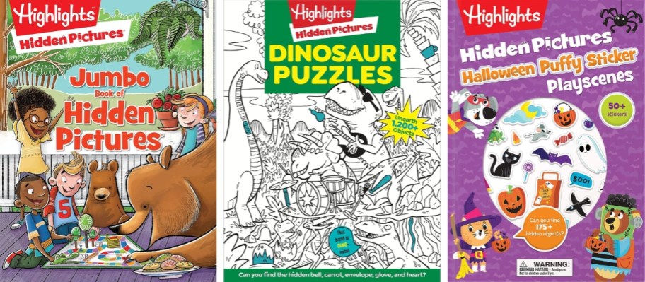 covers of 3 different Highlights Hidden Pictures books