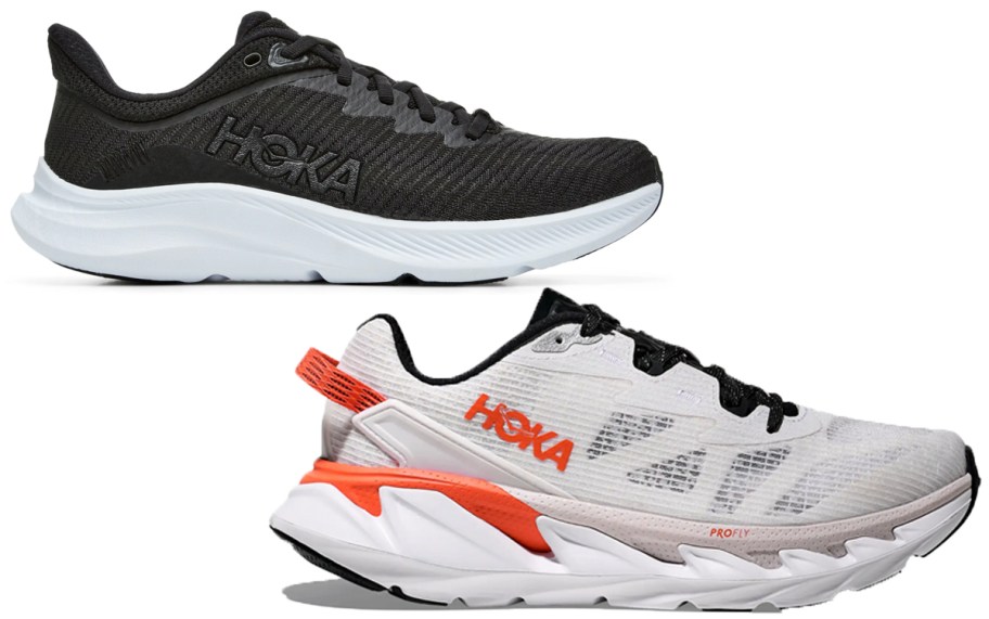 hoka black and white/orange shoes 
