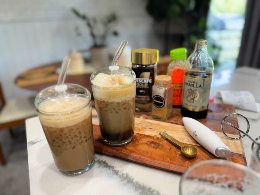 honey cinnamon homemade lattes on the counter