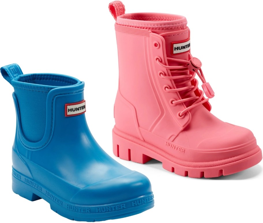 two hunter kids rainboots in pull. on and lace up
