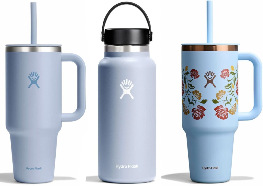 blue tumblers and water bottles