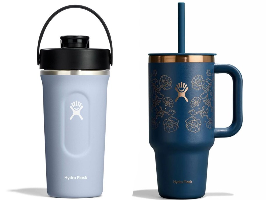 blue water bottle and tumbler