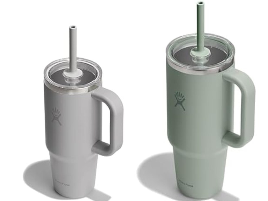 gray and green hydro flask tumblers
