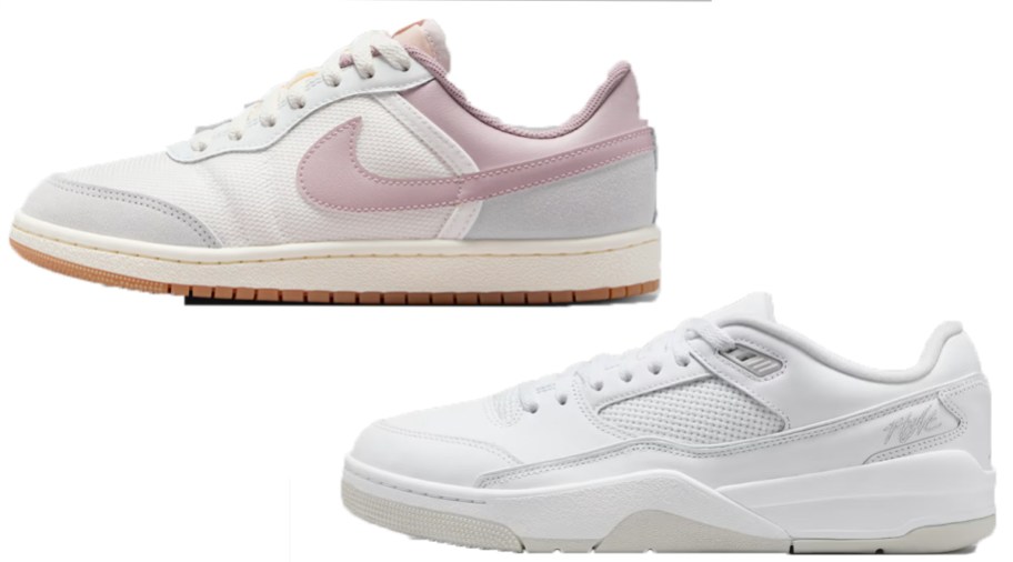 gray and pink and white shoes