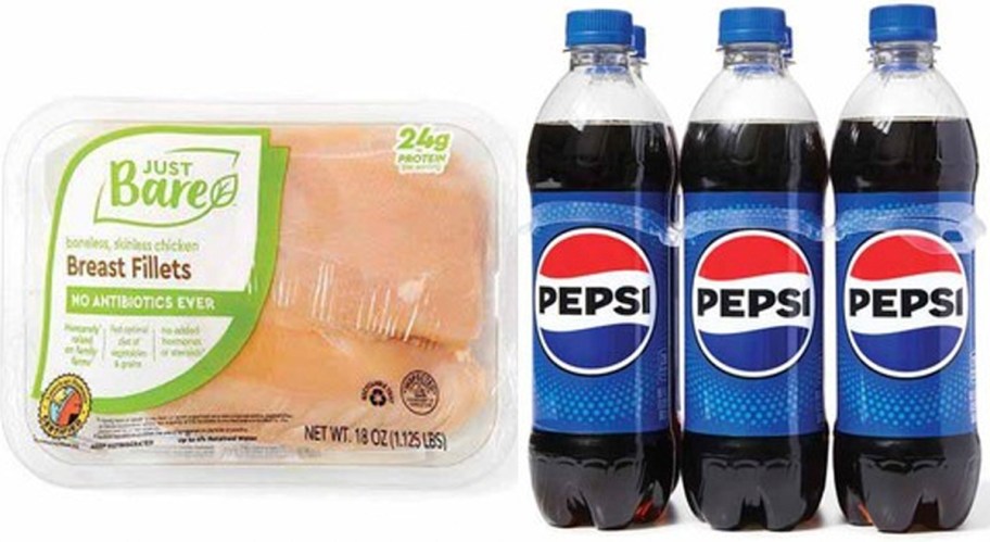just bare chicken breast and pepsi bottles 