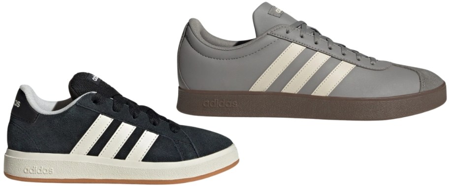 kids black suede sneaker with mens gray leather sneaker