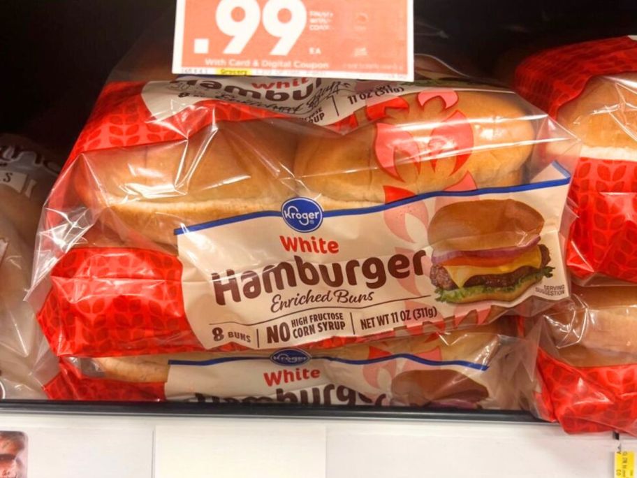 kroger hamburger buns on shelf in store