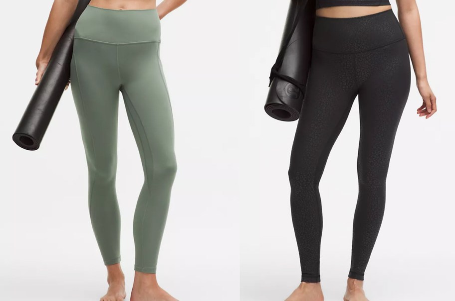 two women in green and black leggings