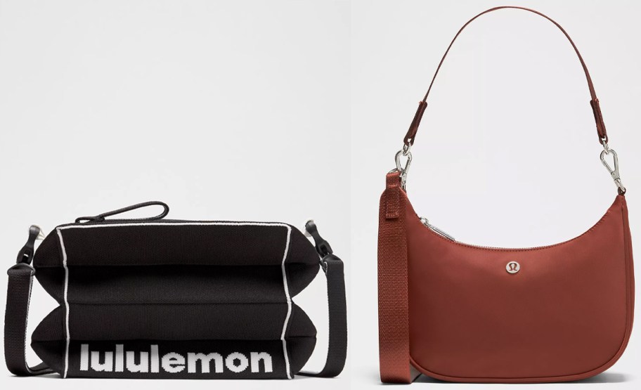 black and white crossbody and red shoulder bag 