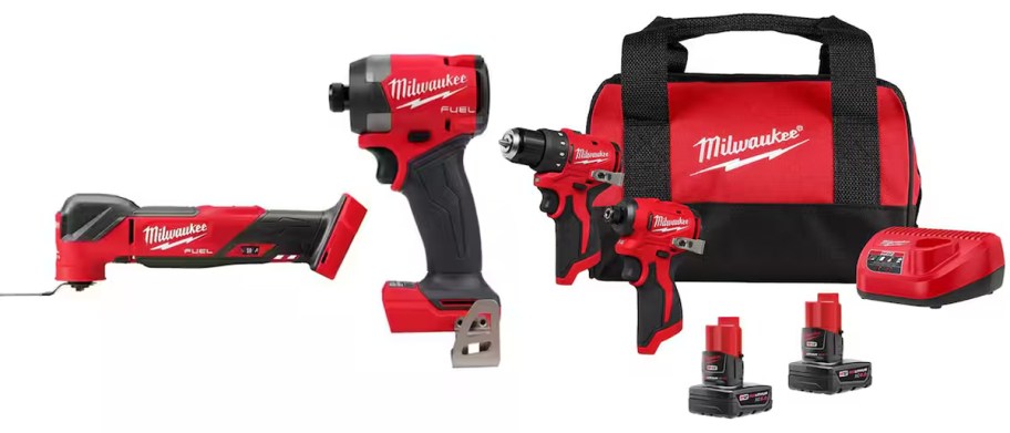 red and black saw and drill bag 