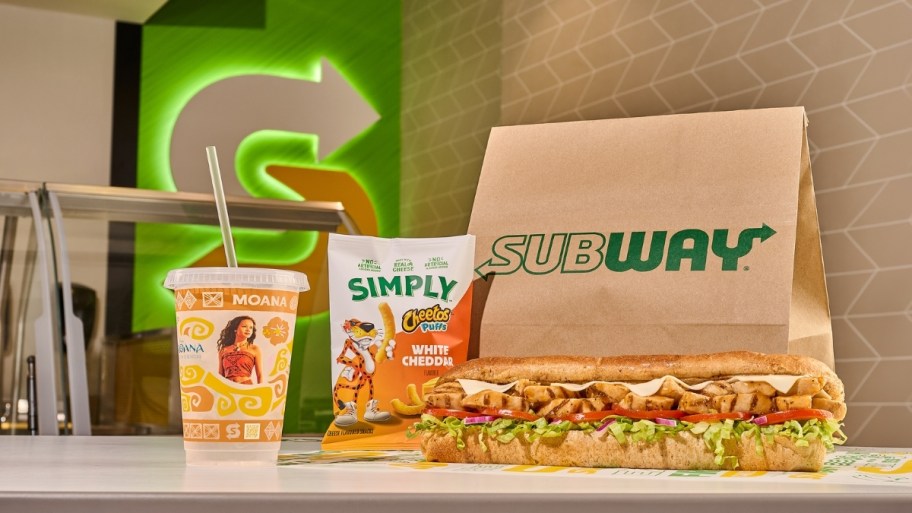 a subway combo mea with collectible moana cup